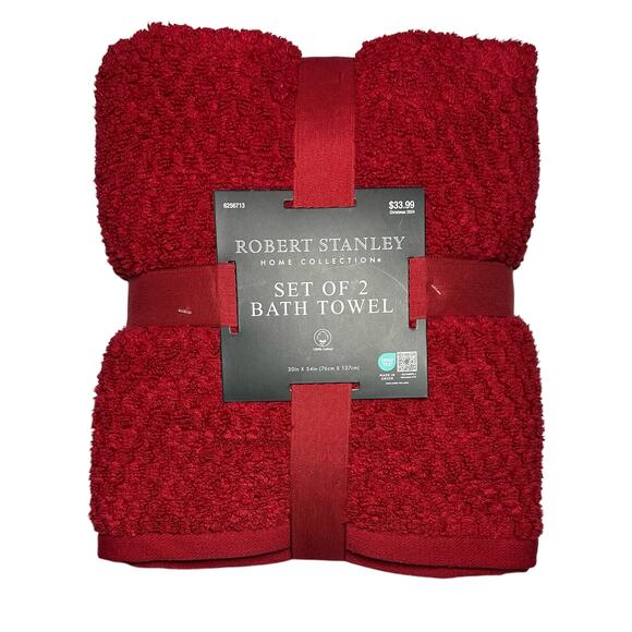 New Robert Stanley 2 Piece Set 30” x 54” Red Bath Towels - Picture 2 of 2